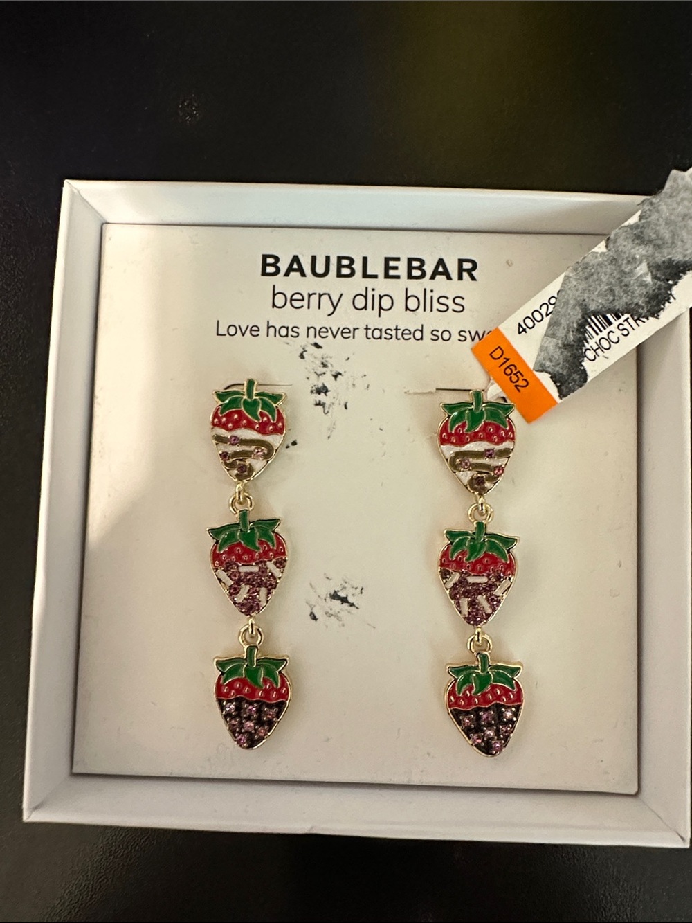 BaubleBar Red & Green Triple Strawberry Dipped Drop Earrings